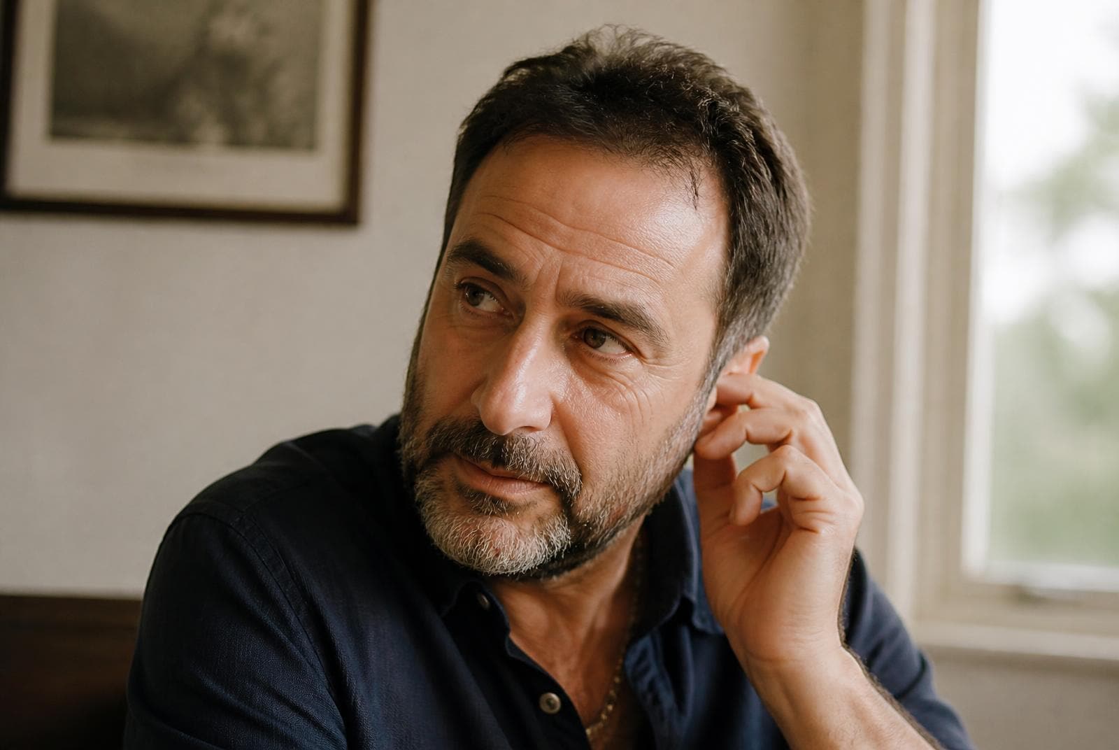 A man experiencing discomfort in his ear